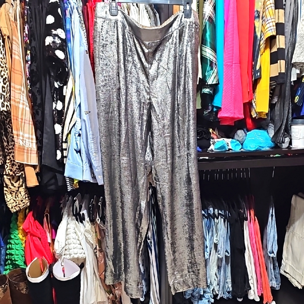 Metallic Silver Women's Trousers